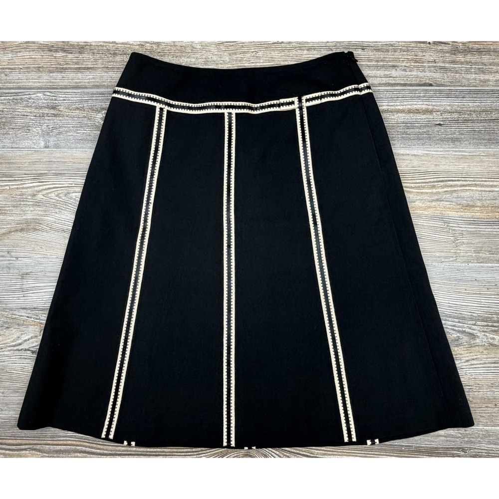 ANN TAYLOR Black & Cream Stripe Lined Skirt Size 2 Knee Length Dark Academia